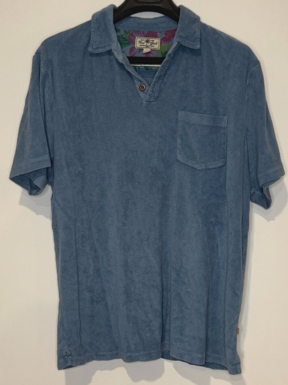 TRUE GRIT Men's Cabana Towel French Terry Polo Shirt in Deep Sea L Large